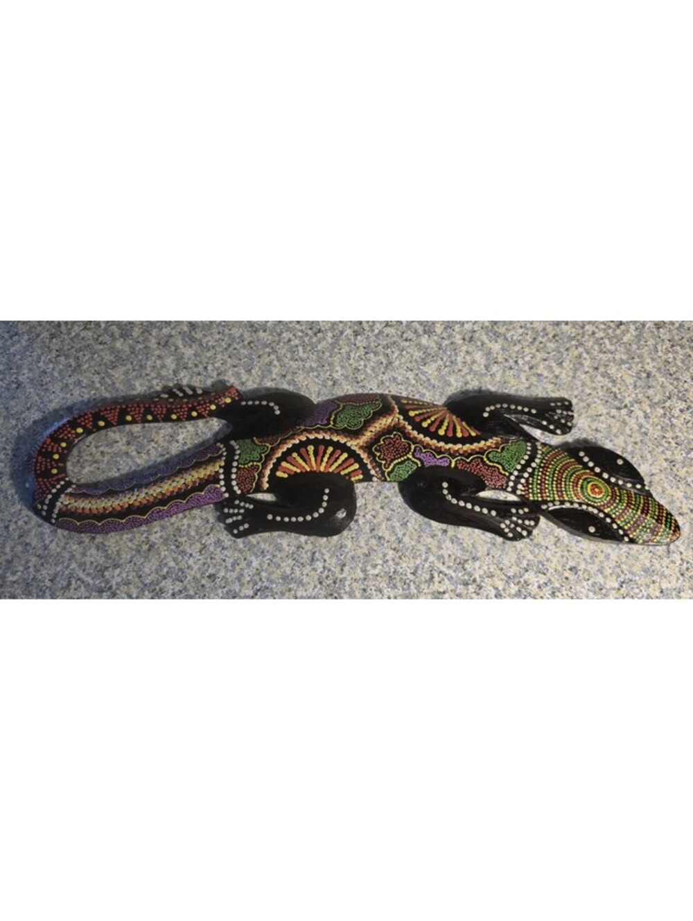 Hand Carved & Hand Painted Gecko Lizard Wall Hanging Decor Dot Style Unique